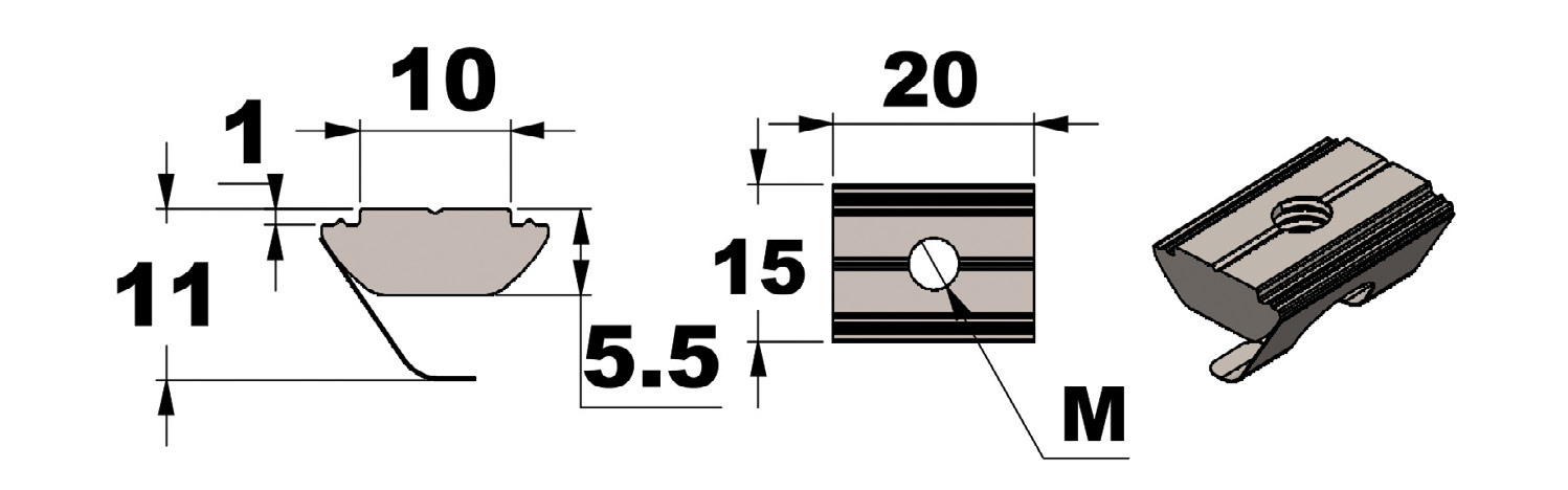 T-slot 10 mm hammer and spring nuts