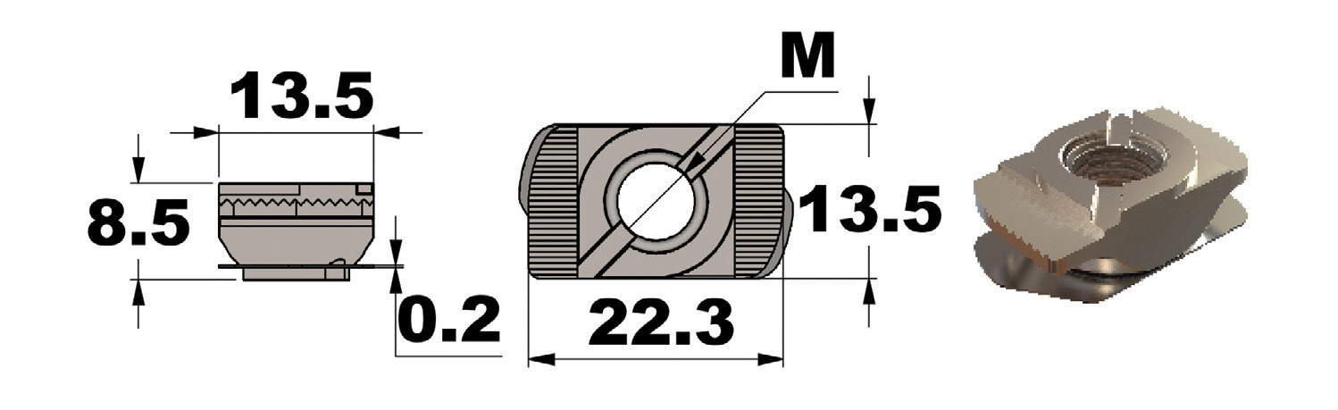 T-slot 14 mm nuts · Single and double