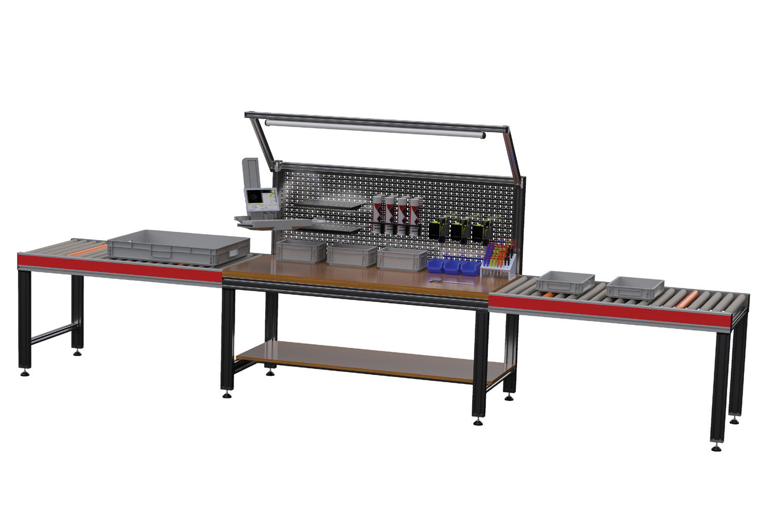 Work table with infeed and outfeed